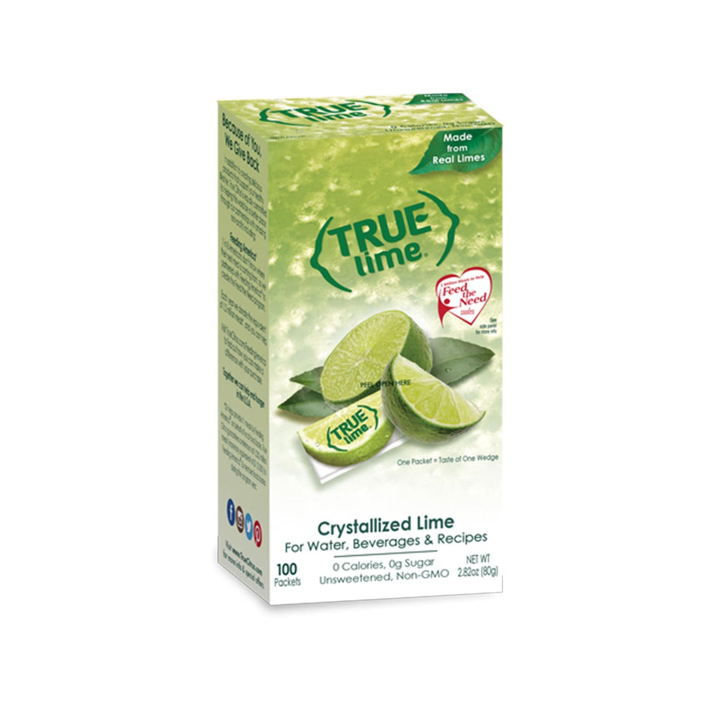 (100 Packets) True Lime Sugar Free, On-The-Go, Caffeine Free Powdered Drink Mix