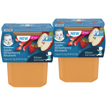 (Pack of 2) Gerber 2nd Foods Apple Strawberry Rhubarb Baby Food, 4 oz Tubs