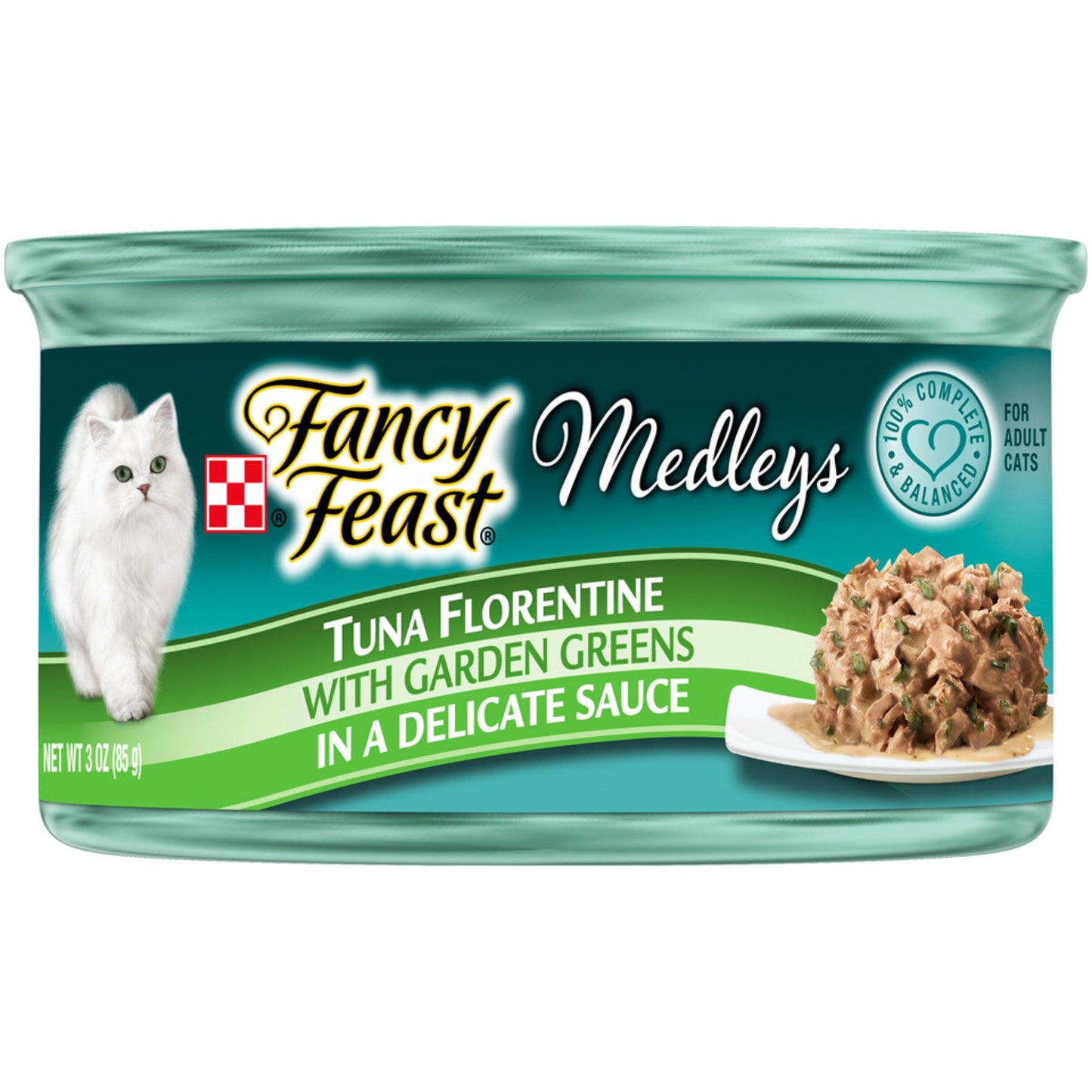 (24 Pack) Fancy Feast Wet Cat Food, Medleys Tuna Florentine With Garden Greens in a Delicate Sauce, 3 oz. Cans