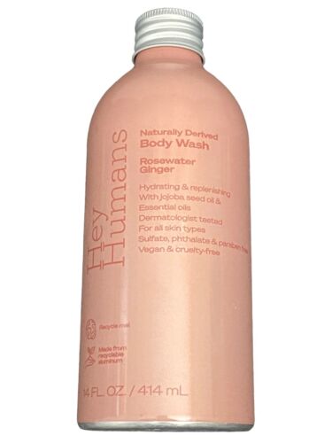 Hey Humans Rosewater Ginger Moisturizing Body Wash with Vegan + Natural Ingredients  Jojoba Oil - 14 fl oz (Pack of 1)