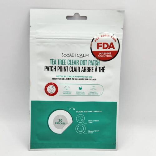 𝗙𝗗𝗔 𝗥𝗲𝗴𝗶𝘀𝘁𝗲𝗿𝗲𝗱 Acne patches for face * SOOAE Calm Tea Tree Clear Dot Acne Patch - Blemish Pimple Patch · Medical grade Absorbing Hydrocolloid Spot Treatment Fast Healing, Blemish Zits Cover, 2 Sizes (30 dots)