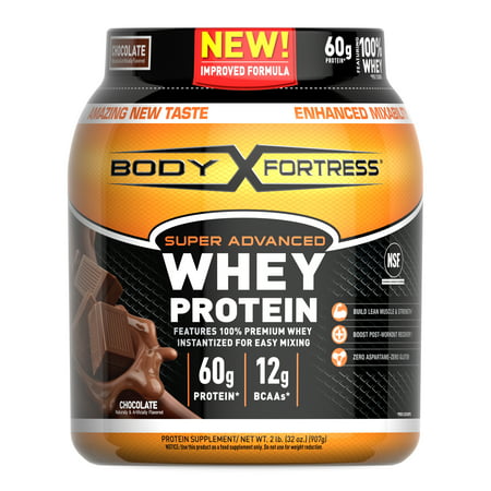 Body Fortress Super Advanced Whey Protein Powder  Chocolate Flavored  Gluten Free  2 Lb