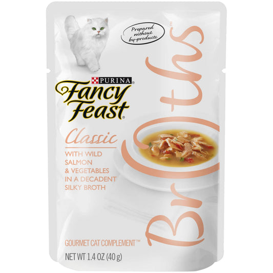 (16 Pack) Fancy Feast Limited Ingredient Wet Cat Food Complement  Broths Creamy With Wild Salmon & Whitefish  1.4 oz. Pouches