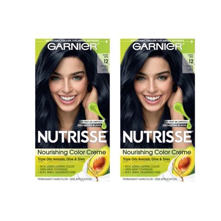 (2 Pack) Garnier Nutrisse Nourishing Hair Color Creme (Blacks), 12 Natural Blue Black