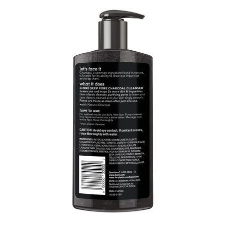 Biore Deep Pore Charcoal Daily Face Wash for Dirt & Makeup Removal  for Oily Skin  8.46 fl oz