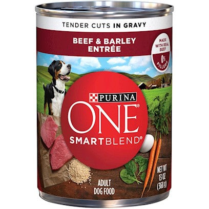 (12 Pack) Purina ONE Natural, High Protein Gravy Wet Dog Food, SmartBlend Tender Cuts in Gravy Beef & Barley, 13 oz. Cans