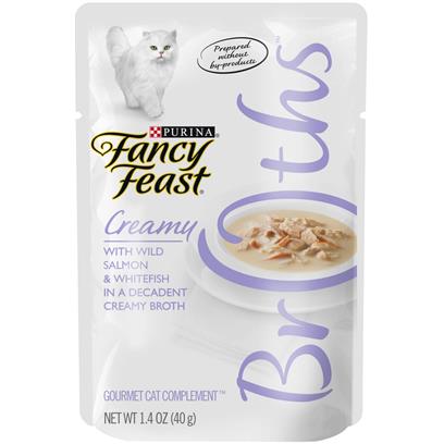 (16 Pack) Fancy Feast Limited Ingredient Wet Cat Food Complement  Broths Creamy With Wild Salmon & Whitefish  1.4 oz. Pouches