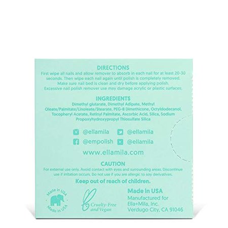 Ella+Mila Soy Nail Polish Remover Wipes - Acetone Free Unscented  Vitamin A  C  E Oil (5-Pack)