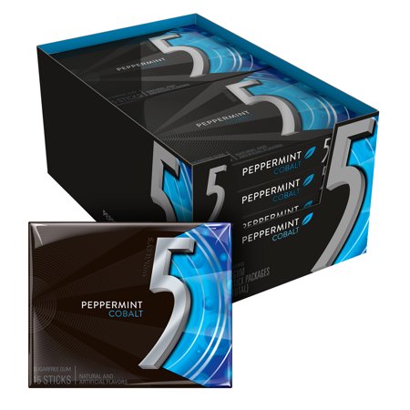 5 Gum Peppermint Cobalt Sugar Free Chewing Gum, 15 Pieces (Pack of 10)