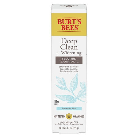 Burt’s Bees Toothpaste  Natural Flavor  Fluoride Toothpaste Deep Clean + Whitening  Mountain Mint  4.7 oz (Pack of 2)