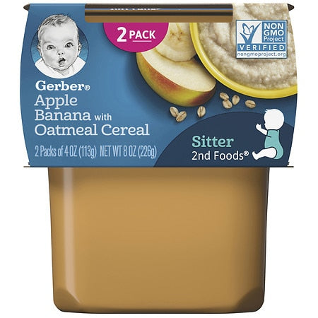 (Pack of 2) Gerber 2nd Foods Apple Banana with Oatmeal Baby Food, 4 oz Tubs