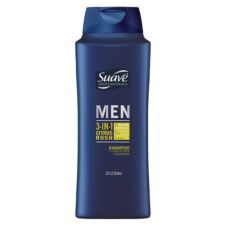 (2 Pack) Suave Men Men Citrus Rush 3-in-1 Shampoo Conditioner Body Wash, 56 oz