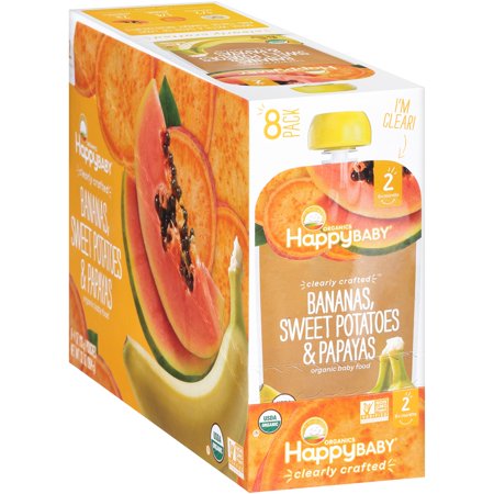 (8 Pack) Happy Baby Organics Bananas, Sweet Potatoes & Papayas 4 oz. Pouches