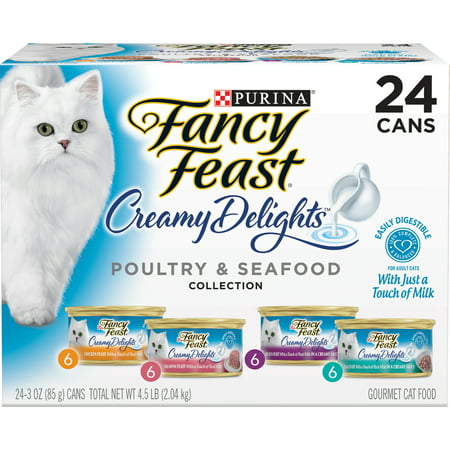 (24 Pack) Fancy Feast Wet Cat Food Variety Pack  Creamy Delights Poultry & Seafood Collection  3 oz. Cans