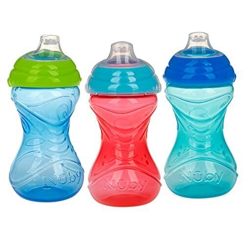 Nuby 3pk Clik-It Soft Spout Cup - PurplePinkAqua - 10oz