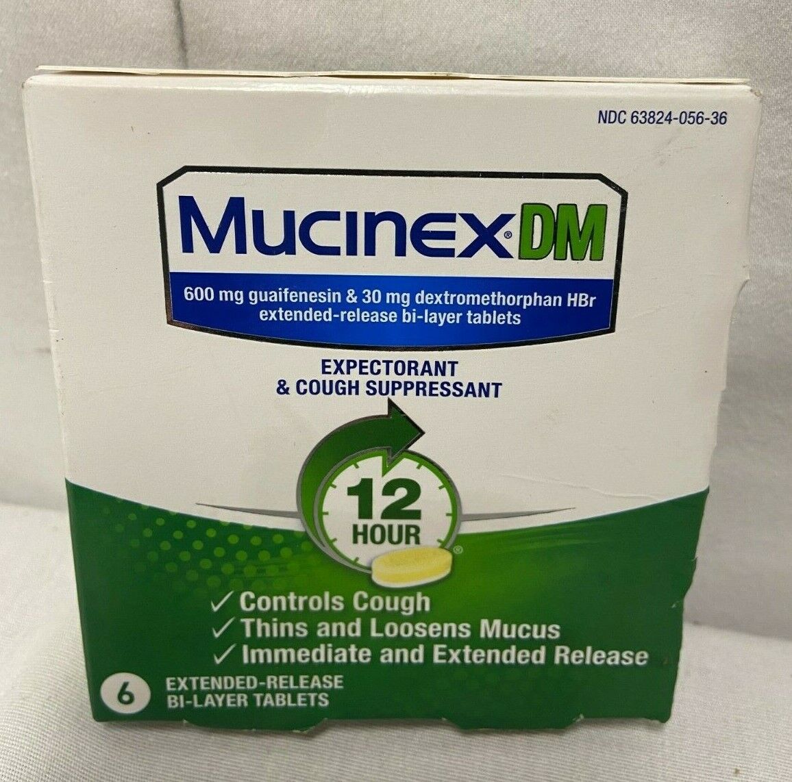 Mucinex DM 12-Hour Expectorant and Cough Suppressant Tablets, 6 ct