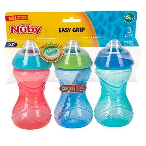 Nuby 3pk Clik-It Soft Spout Cup - PurplePinkAqua - 10oz