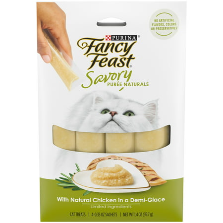 Fancy Feast Savory Puree Naturals Moist Cat Treats Tube  With Natural Chicken in a Demi-Glace  1.4 oz. Box