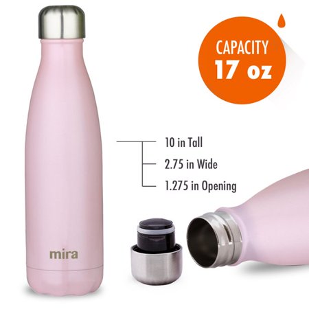 MIRA Stainless Steel Vacuum Insulated Water Bottle | Leak-proof Double Walled Cola Shape Bottle | Keeps Drinks Cold for 24 hours & Hot for 12 hours (Rose Pink  17 oz (500 ml  0.53 qt))