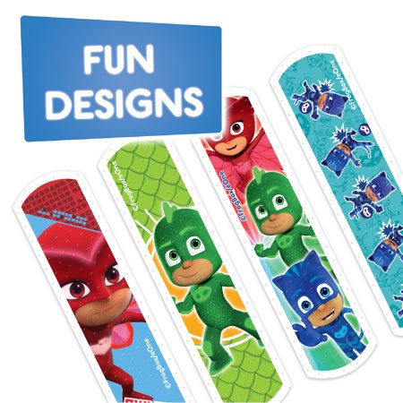PJ Masks Kids Antibacterial Bandages, Assorted Shapes and Sizes, 20 count