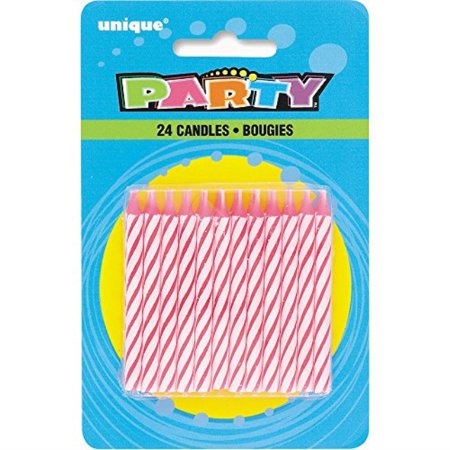Striped Pink Birthday Candles, 24ct