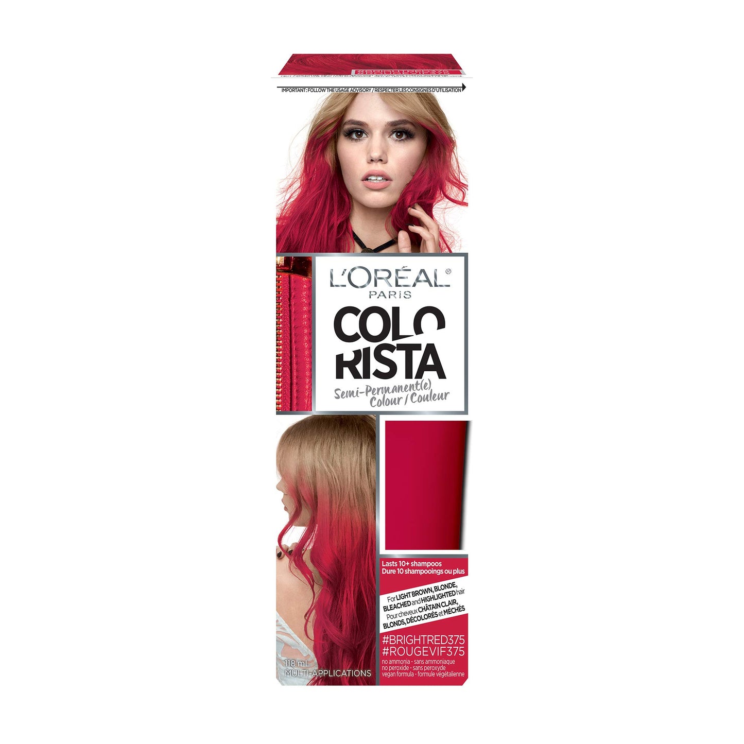 L Oreal Paris Colorista Semi-Permanent Hair Color - Light Bleached Blondes  Bright Red  1 kit