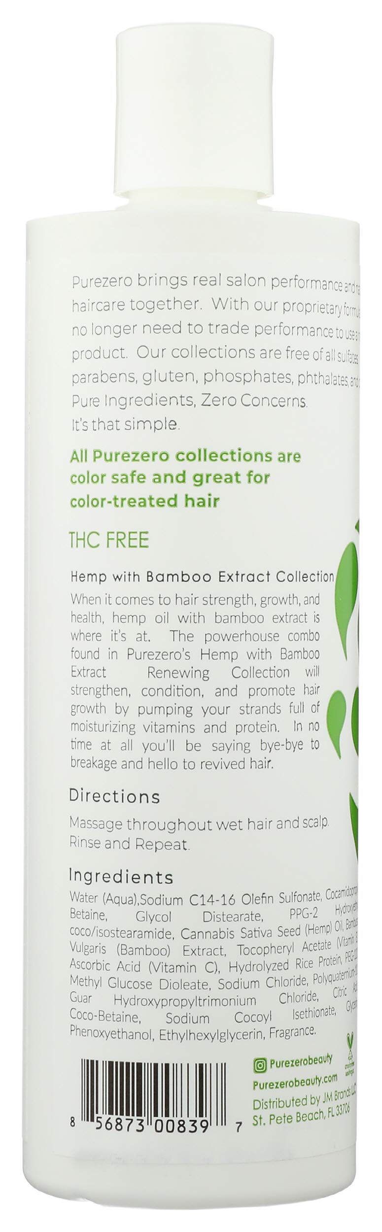 PUREZERO Hemp Renewing Shampoo with Bamboo Extract  12 FZ