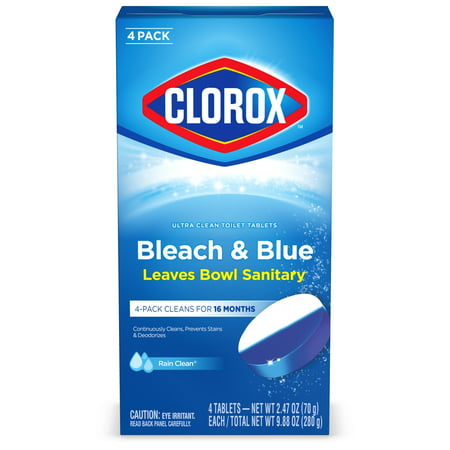 Clorox Bleach and Blue Toilet Tablets  Rain Clean  4 Count