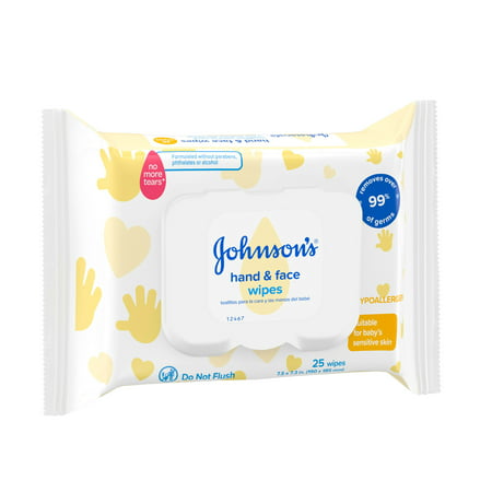 Johnson's Baby Disposable Hand & Face Cleansing Wipes to Gently Remove 99% of Germs & Dirt from Delicate Skin, Pre-Moistened & Allergy-Tested, Paraben-, Phthalate- & Alcohol-Free, 25 ct (B07HGDBHYZ)