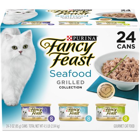 (24 Pack) Fancy Feast Gravy Wet Cat Food Variety Pack  Seafood Grilled Collection  3 oz. Cans