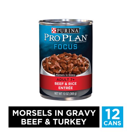 (12 Pack) Purina Pro Plan Senior Gravy Wet Dog Food, FOCUS Morsels in Gravy Beef & Rice Entree, 13 oz. Cans