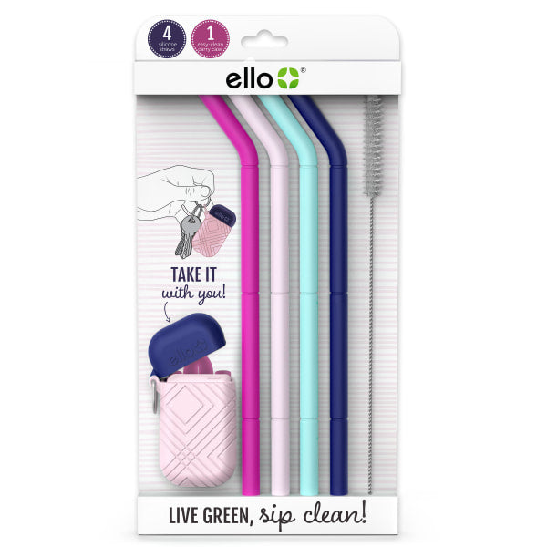 Ello 4pk Compact Fold and Store Silicone Straw Set