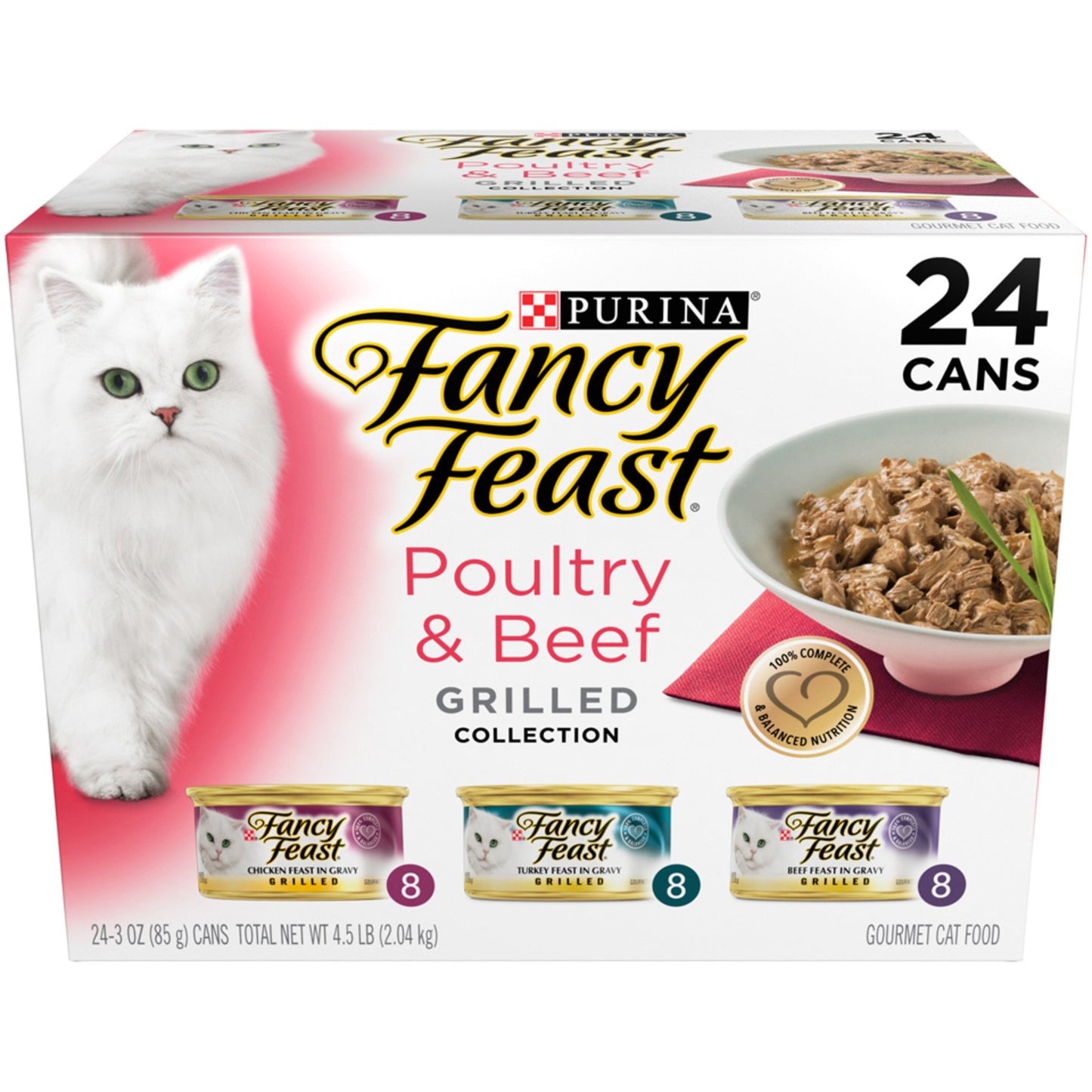 (24 Pack) Fancy Feast Gravy Wet Cat Food Variety Pack  Poultry & Beef Grilled Collection  3 oz. Cans