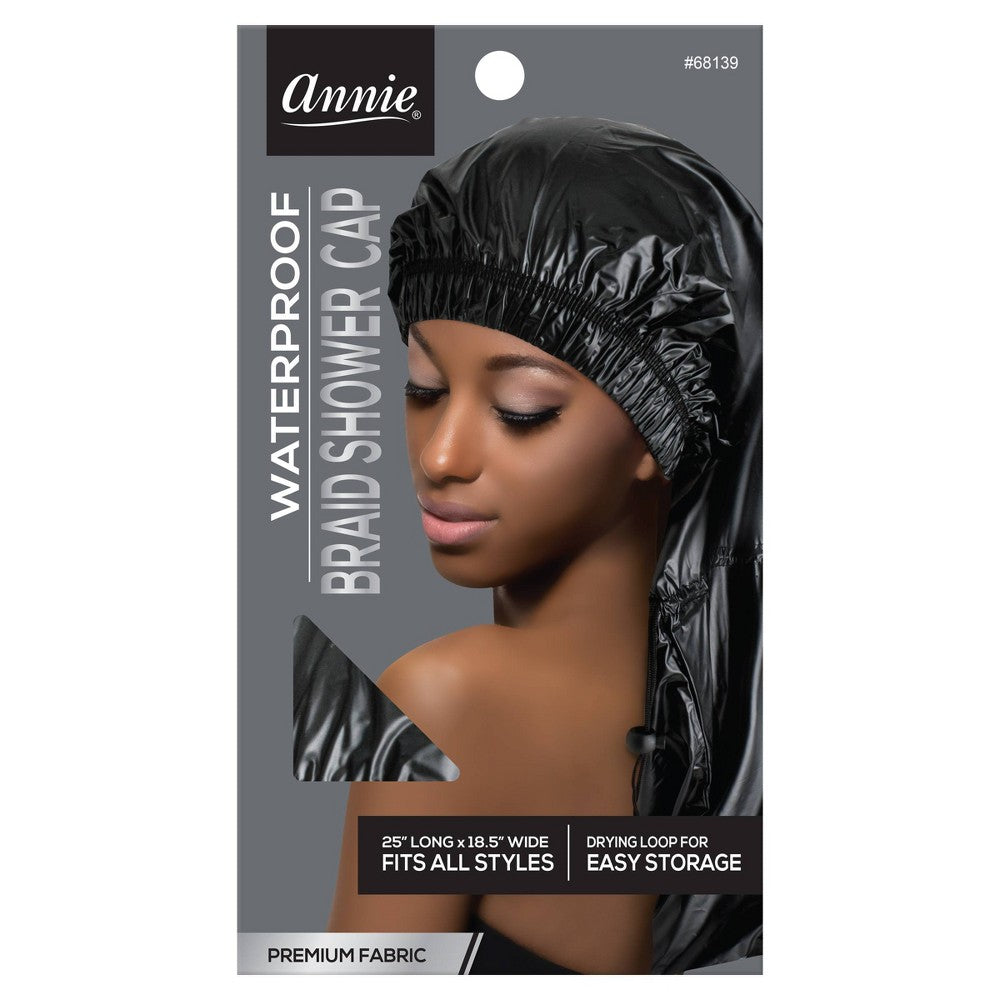 Annie International Max Jumbo Waterproof Nylon Braid Shower Cap - Black