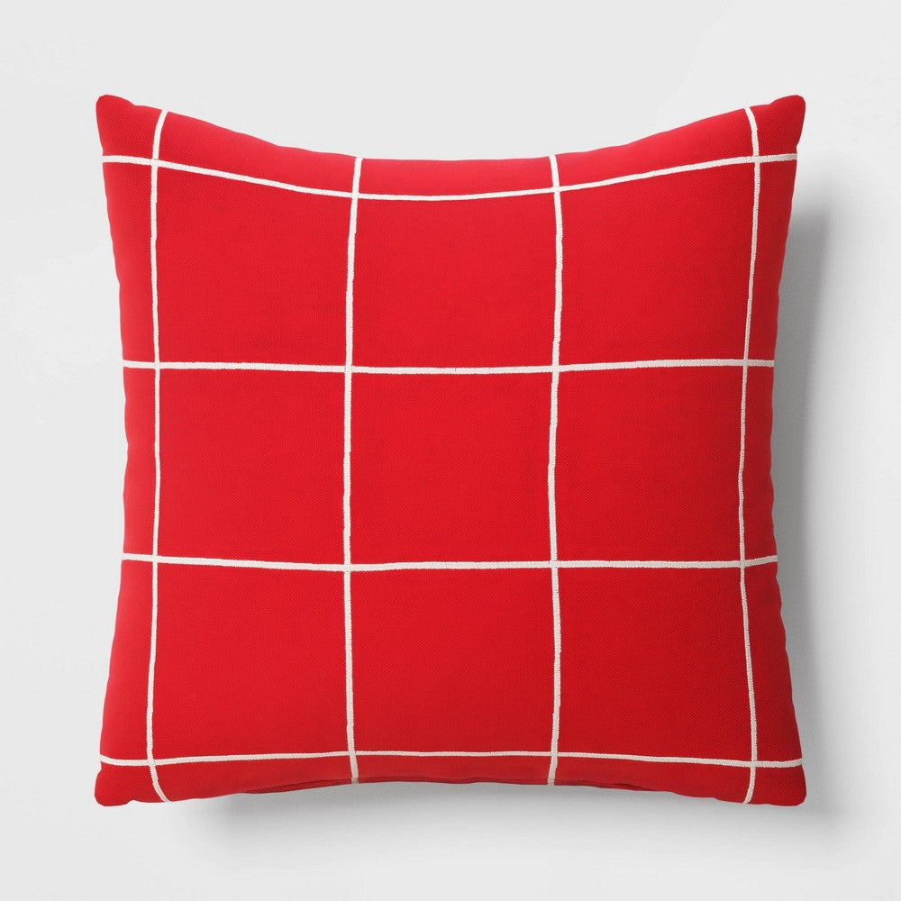 Grid Square Throw Pillow RedIvory - Wondershop