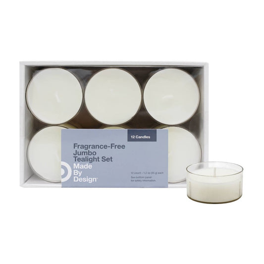 1 12pk Unscented Jumbo Tealight Candles White - Made By Design