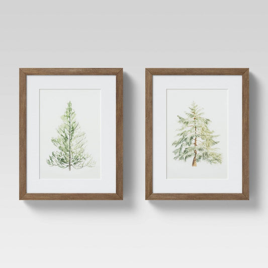 (Set of 2) 11 x 14 Snowy Trees Framed Wall Art Green - Threshold