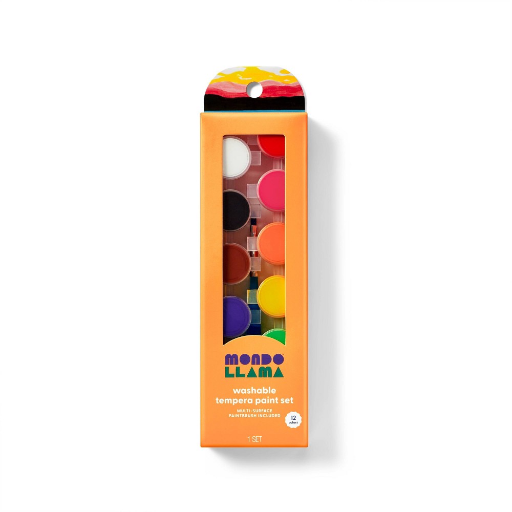 12ct Washable Tempera Paint Set with Paintbrush - Mondo Llama