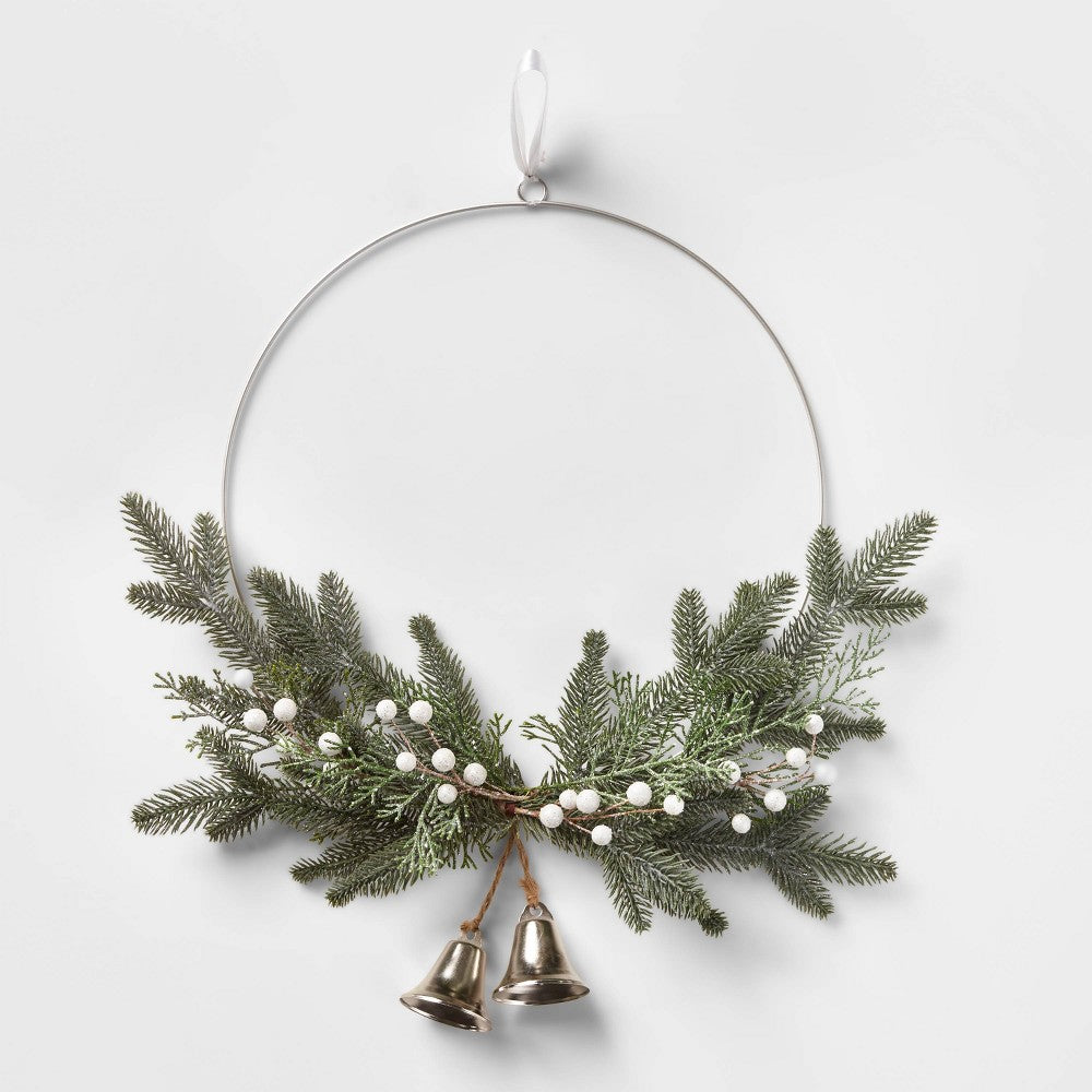 22in Unlit Silver Hoop Greenery with Bell Artificial Christmas Wreath - Wondershop