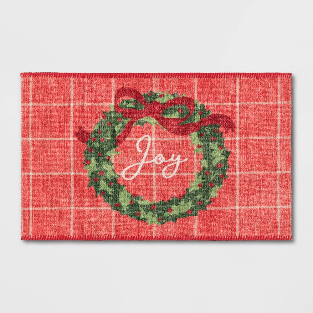 1'6x2'6 Joy Wreath Process Print Holiday Accent Rug Red - Threshold