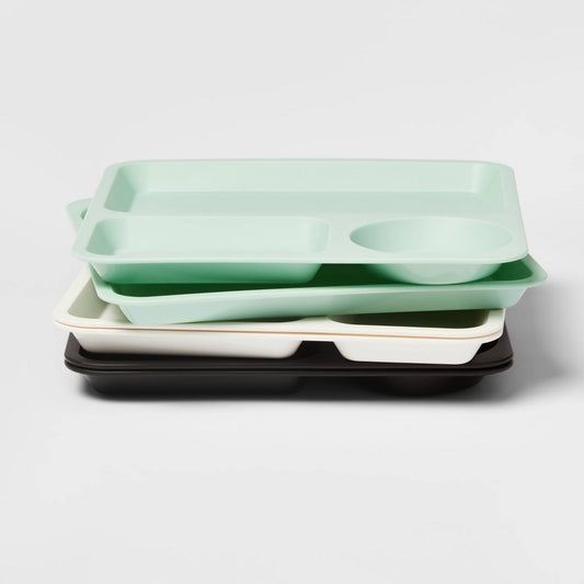 10 6pk Plastic Kids Square Divided Dinner Plates - Pillowfort