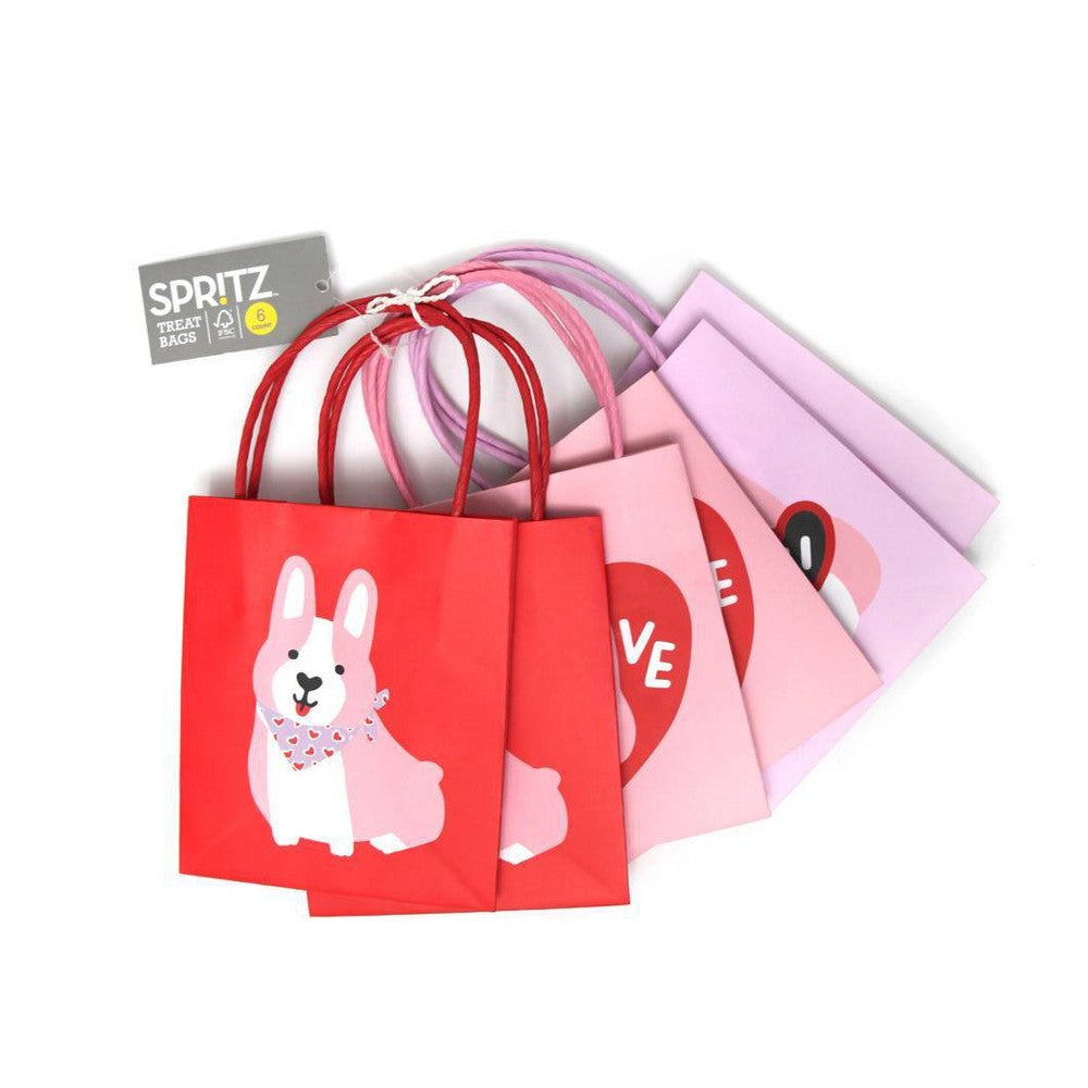 6ct Kids' Valentine's Day Mini Gift Bags Dog Print - Spritz