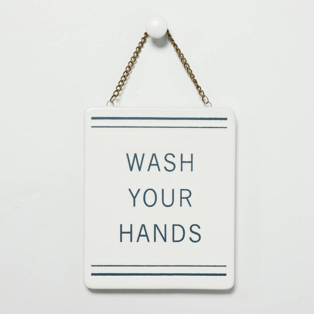 'Wash Your Hands' Stoneware Wall Sign BlueCream - Hearth & Hand with Magnolia