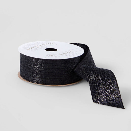 1.5 Grosgrain Fabric Ribbon Metallic Black 36ft - Wondershop
