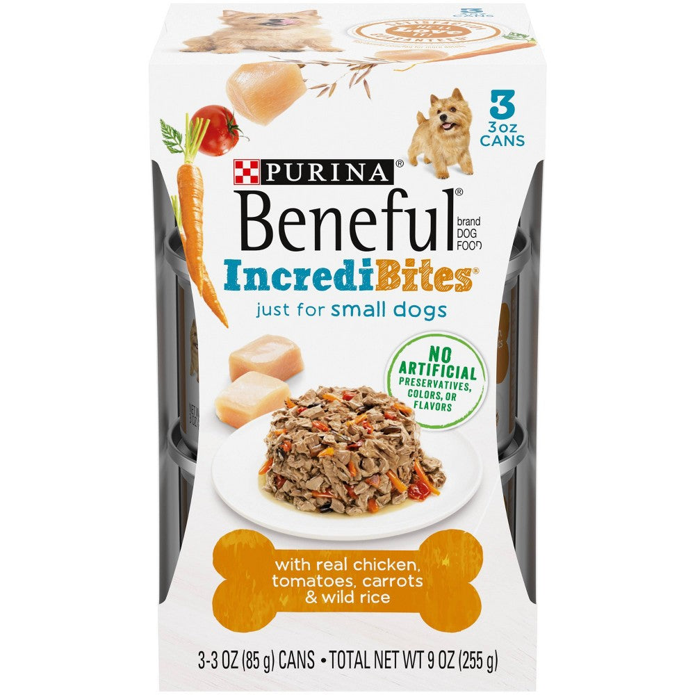(3 Pack) Purina Beneful Small Breed Wet Dog Food With Gravy  IncrediBites with Real Chicken  3 oz. Cans