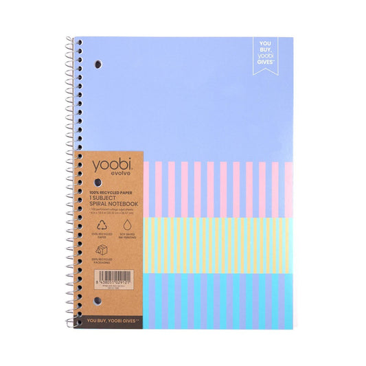 1 Subject 100 Sheet College Ruled Spiral Notebook Powder Blue Stripe - Yoobi™