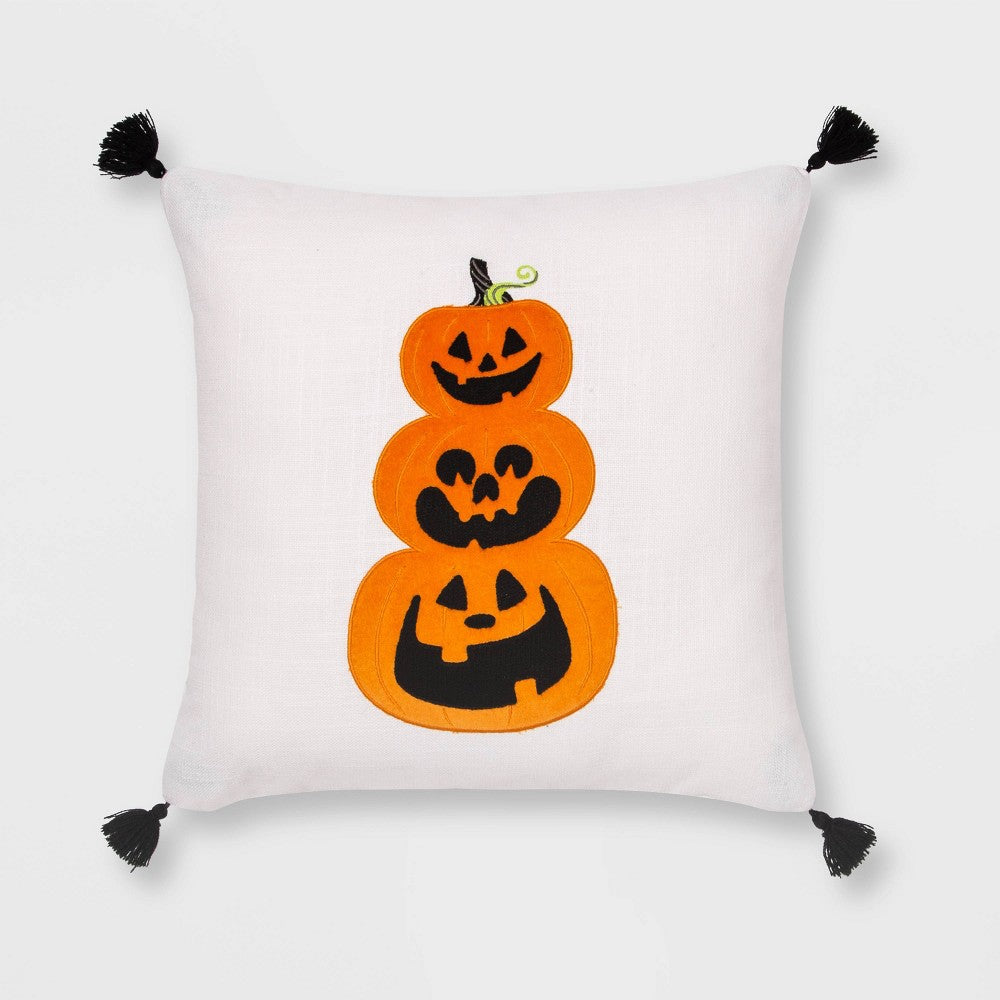 Velvet Applique Pumpkin Square Throw Pillow WhiteOrange - Hyde & EEK! Boutique