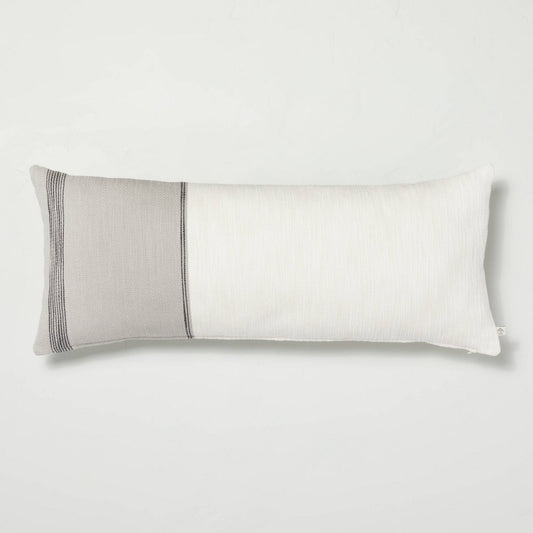 12x30 Color Block Border Lumbar Pillow with Zipper Gray - Hearth & Hand™ with Magnolia