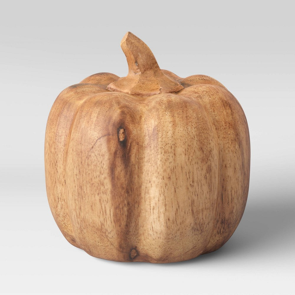4.8 x 5 Decorative Wood Pumpkin Sculpture Natural - Threshold