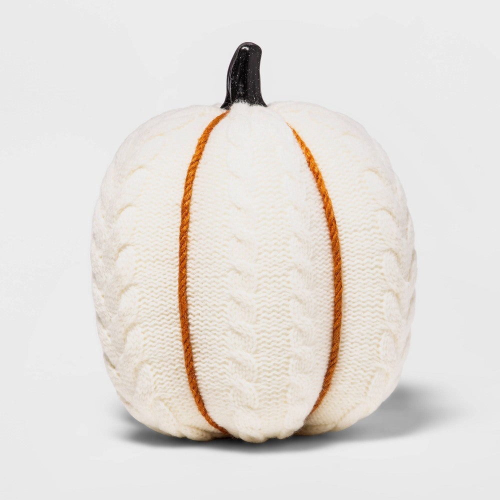 Halloween 8.5 Large Harvest Cable Knit Cream Pumpkin - Hyde & EEK! Boutique